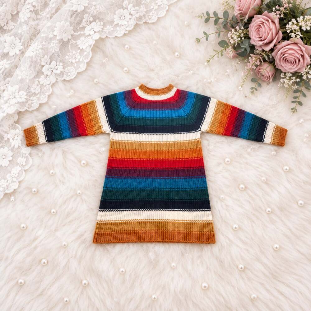 Basix NYC Sweater Size L Multi Color Striped Acrylic Knit Pullover